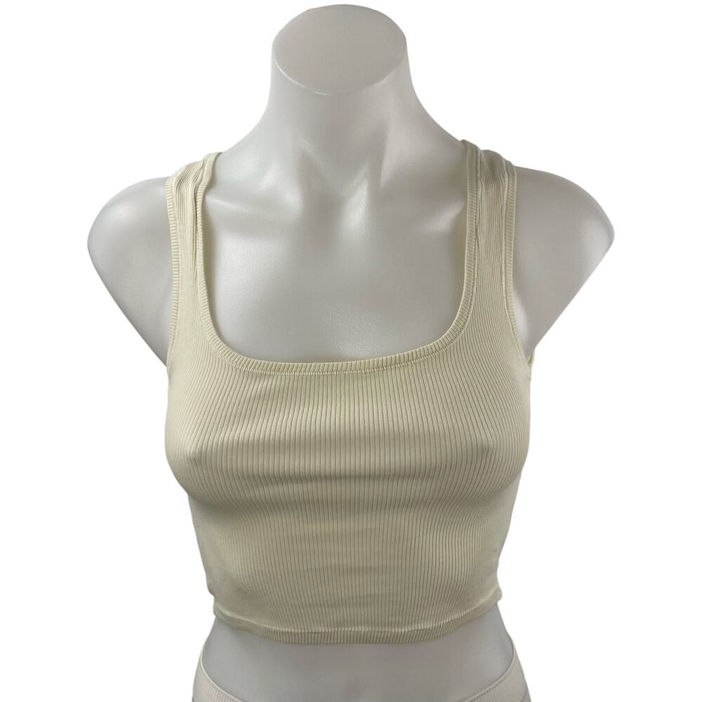 H&M Women's Cream Ribbed Knit Sculpt Square Neck Tank Cami Crop Top Size XS